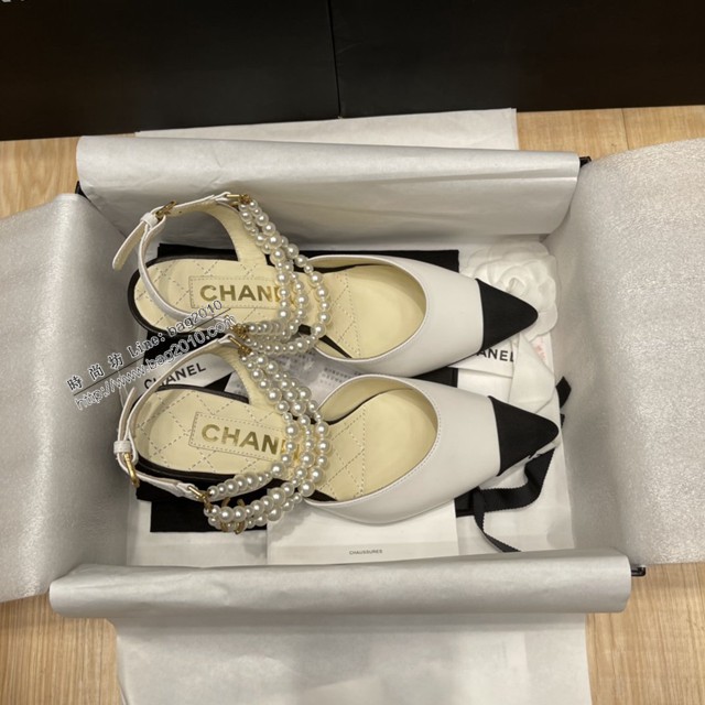 chanel2022最新爆款珍珠涼鞋 香奈兒尖頭平跟涼鞋 dx3353